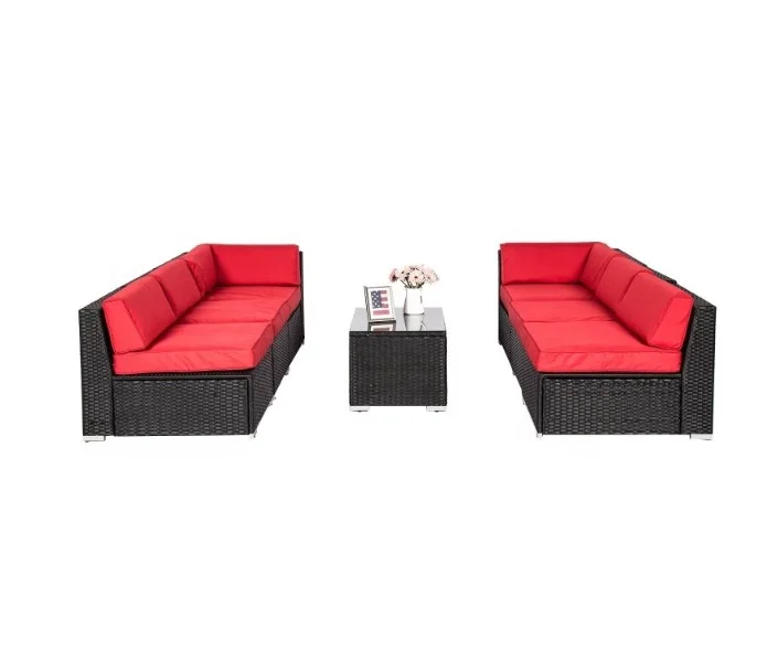 Rattan Outdoor Furniture Sectional Wicker Sofa Set 7 PCs Patio Rattan