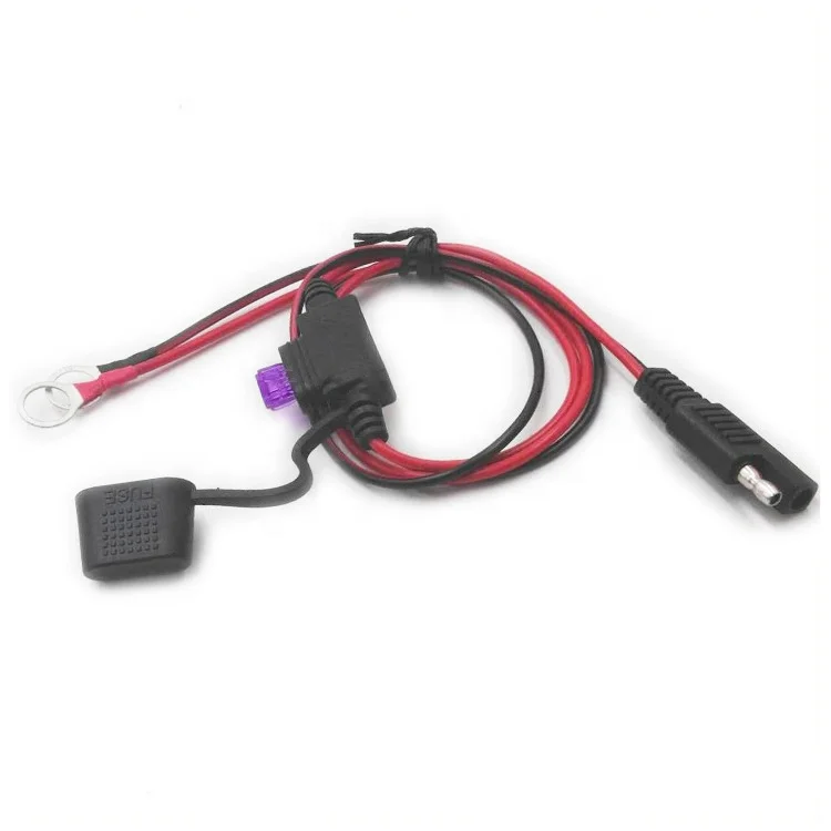 SAE to O type terminal battery charging extension wire harness with 10A fuse for motorcycle