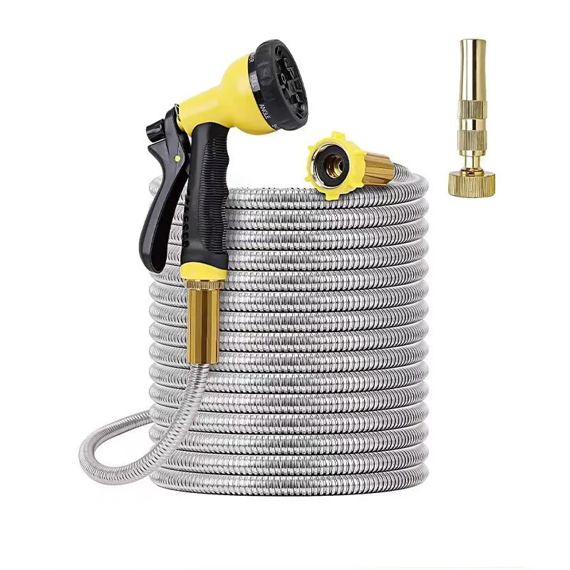 304 stainless steel double nozzle outdoor metal hose non-knotted anti-tangle water pipe