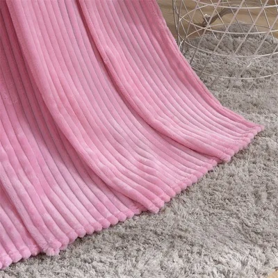 High quality 100% polyester comfortable solid stripped flannel fleece blanket