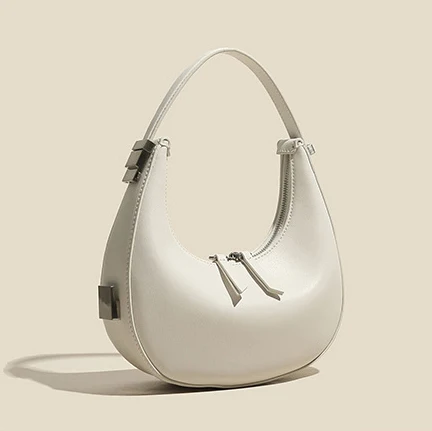 New trendy crescent shape underarm shoulder handbag retro cowhide leather small round shoulder bag