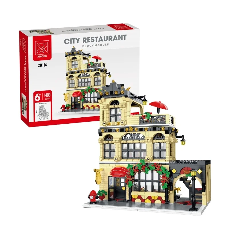 XMORK 20114  City western-style restaurant 1489 pcs Street View Building Blocks toys kids building blocks educational baby toys