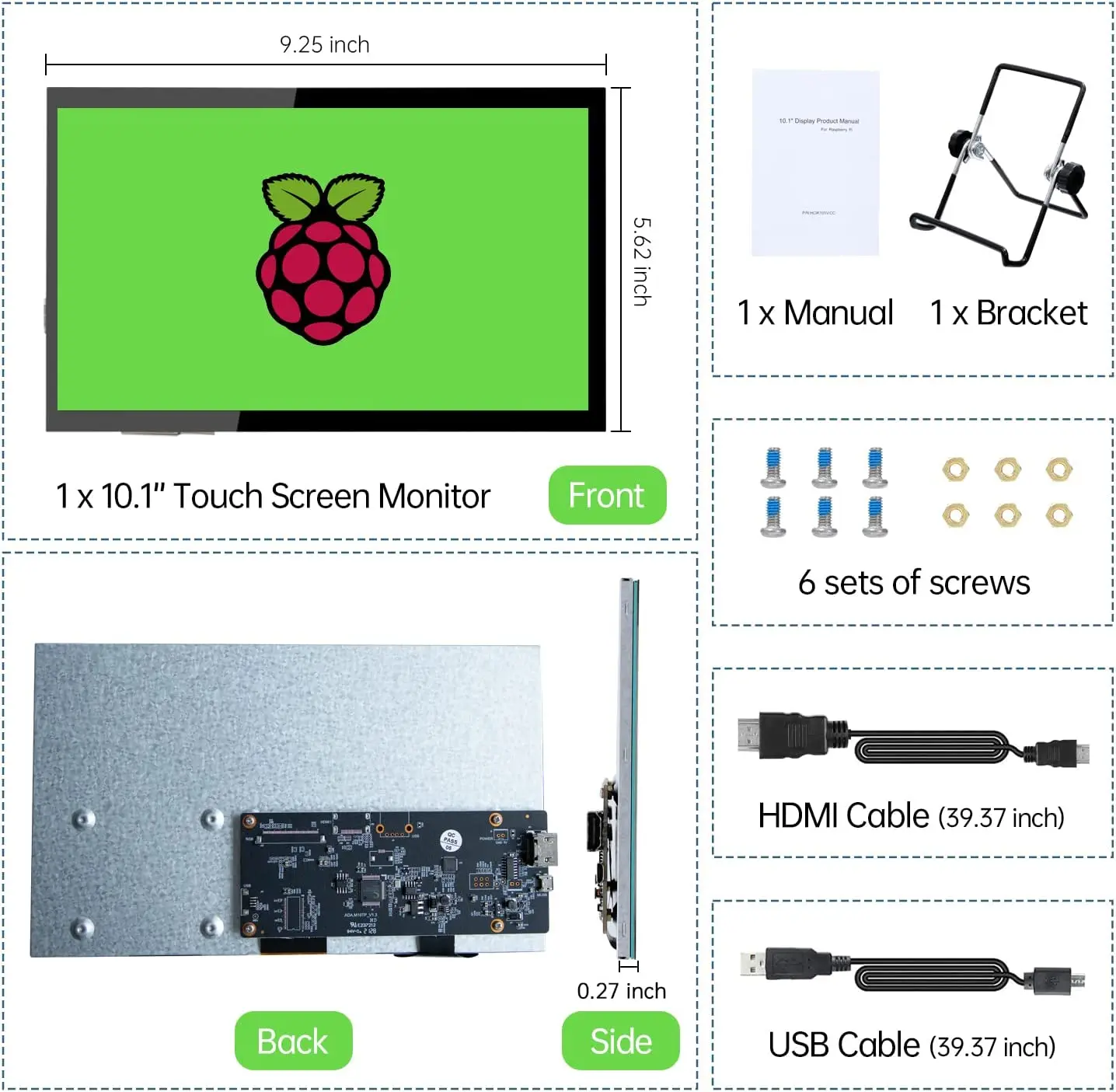 10.1-inch wide (16:9) diagonally measured active display area with WVGA (1024 horizontal by 600 vertical pixel) resolution