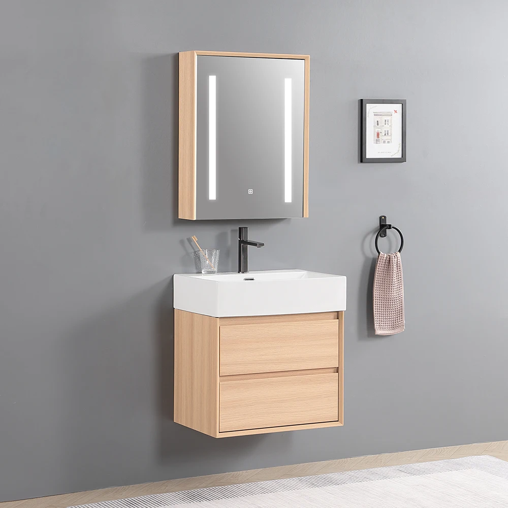custom small PVC vanity unit set wall hanging mounted bathroom vanity with ceramic bathroom sinks