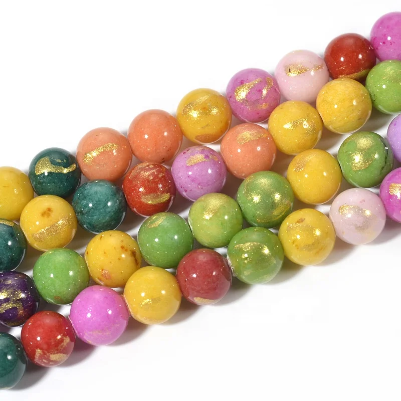 Cliobeads wholesale natural stone 6mm 8mm Gold Foil Dyed Jade Round Gemstone loose Beads For Jewelry Making