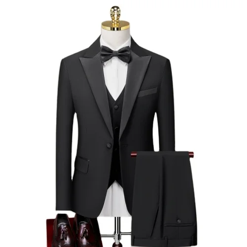 High Quality Groom Wedding Suits Black 3 Piece Jacket Vest Pants Slim Fit Formal  Men Suits