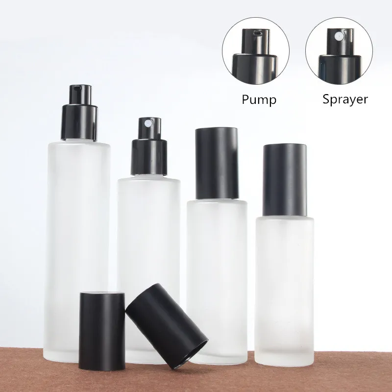20g 30g 50g cosmetics cream jar and 20ml 30ml 40ml 60ml 80ml 100ml 120ml frosted Green Spray Lotion pump glass Bottle set
