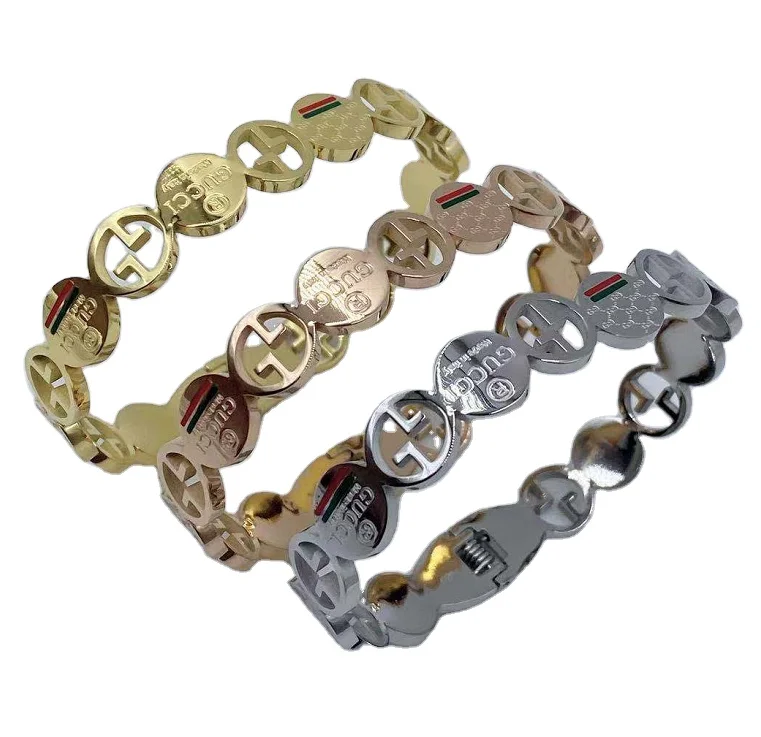 Gold Silver Rose Gold Titanium Steel Bracelet  Diamond with Innovative Design of Hollow Carving