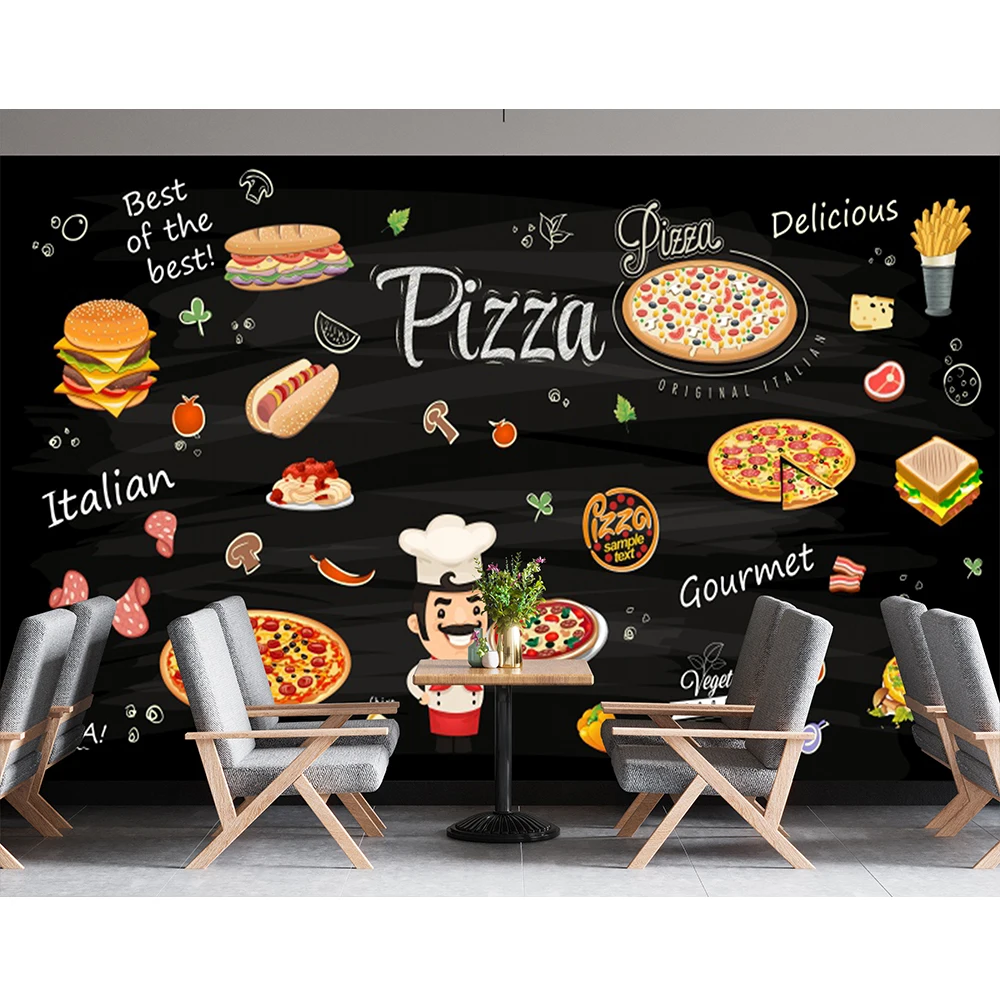 Custom Fast Food Wall Mural Hamburger Restaurant Photo Wallpaper Pizza Snack Bar Decor Hamburger Wallpaper