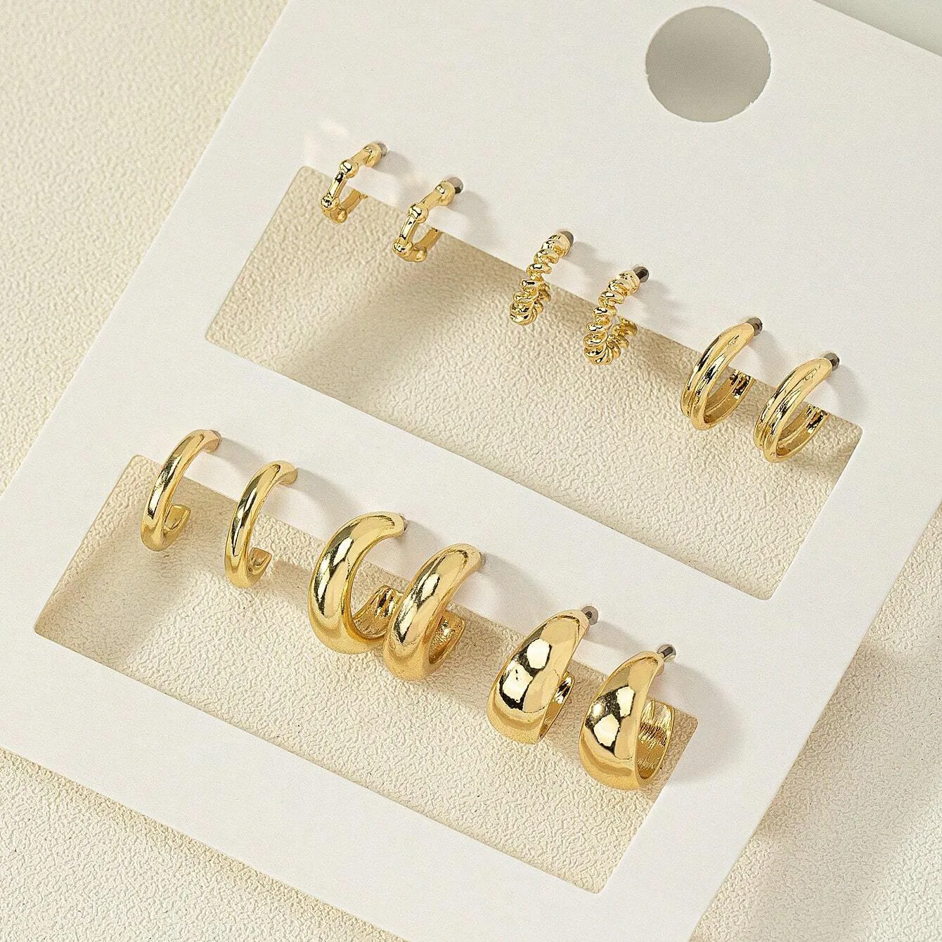 Custom European and American C-shaped metal texture advanced personalized earrings retro twist fashion earrings set 6 sets