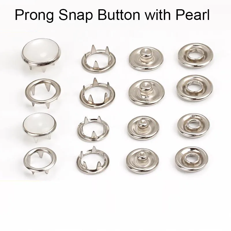 Wholesale Custom 9.5mm Brass Metal Prong Snap Button Baby Garment Pearl Prong Metal Ring Snap Button