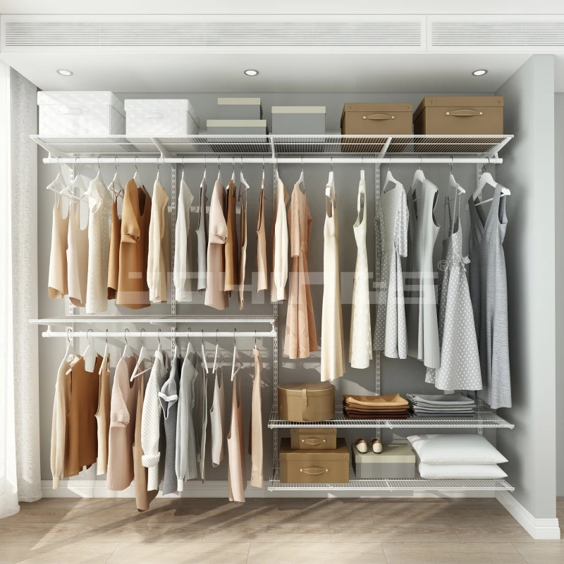 Low price Wholesale Adjustable Walk In Steel Wire Shelving Wardrobe Shelf Closet Art Supplier Custom