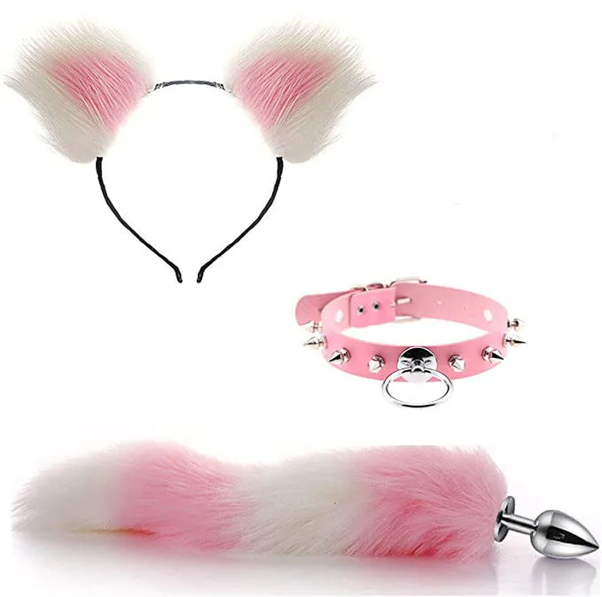 BDSM 4pcs Cat Ears Headband Fox Tail Anal Butt Plug Anal Toy Sexual Adult Sex Toys For Woman Couples Games