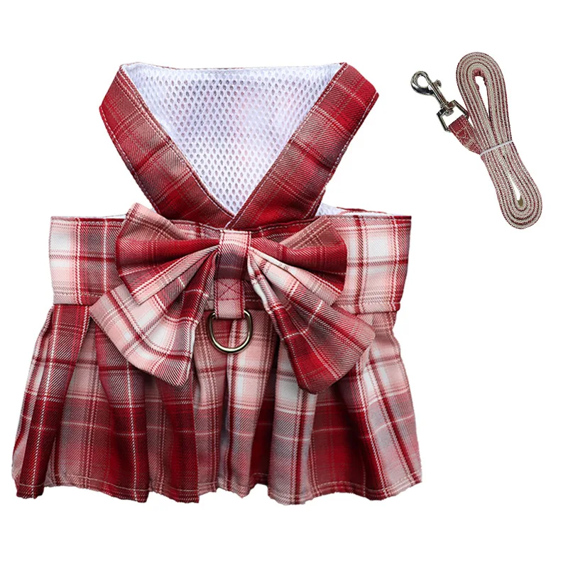 JK plaid skirt Pet traction rope fashion and adjustable  dog harness