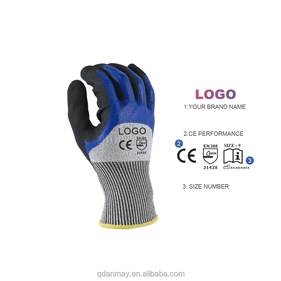 13G HPPE Knitted Custom Anti slip Cut Resistant Protective Nitrile Coated Safety Working Gloves manufacturing