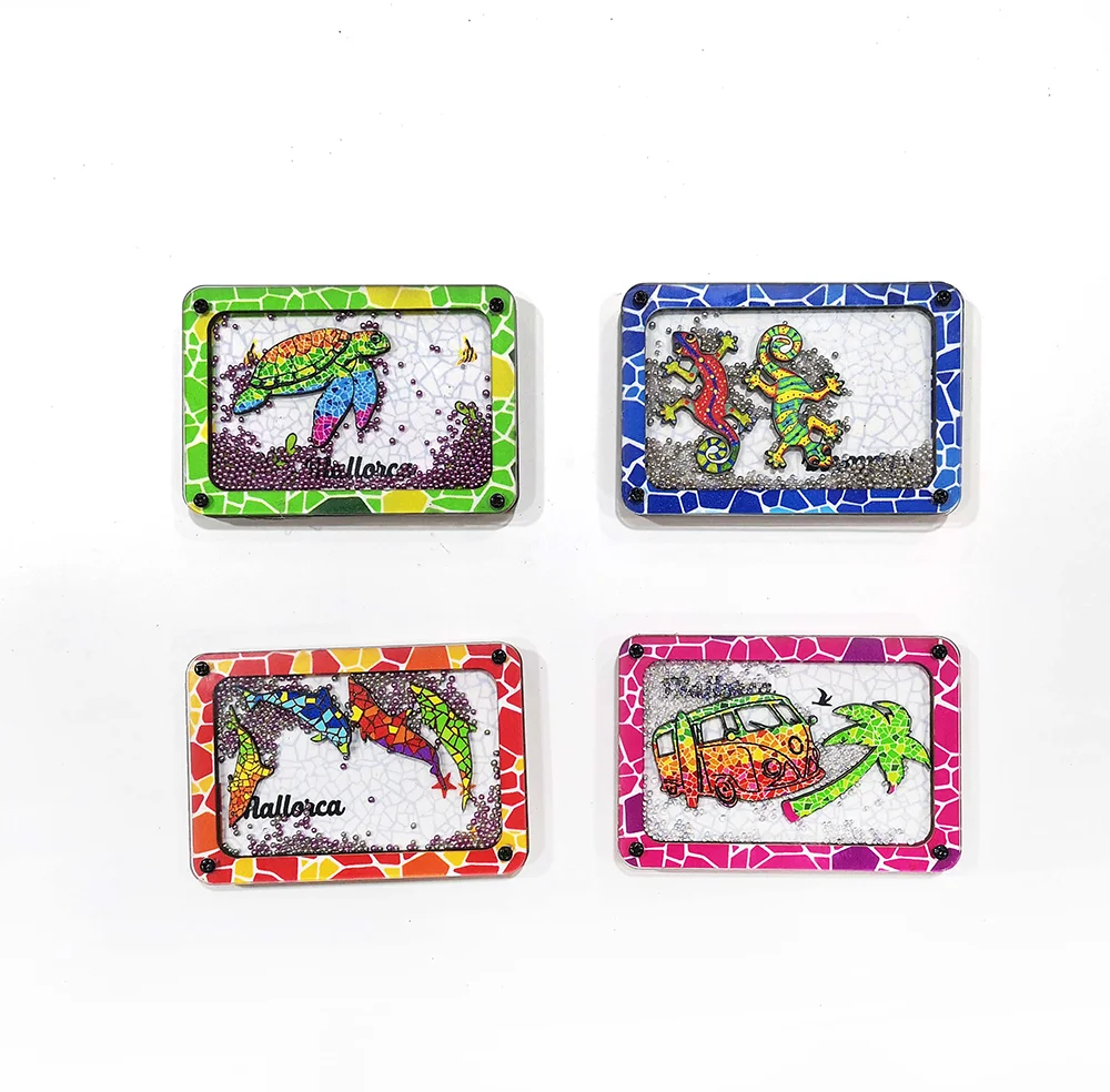 Unique Design Flowing Beads Fridge Magnet Colorful Dolphin Patterns MDF Acrylic Fridge Magnet