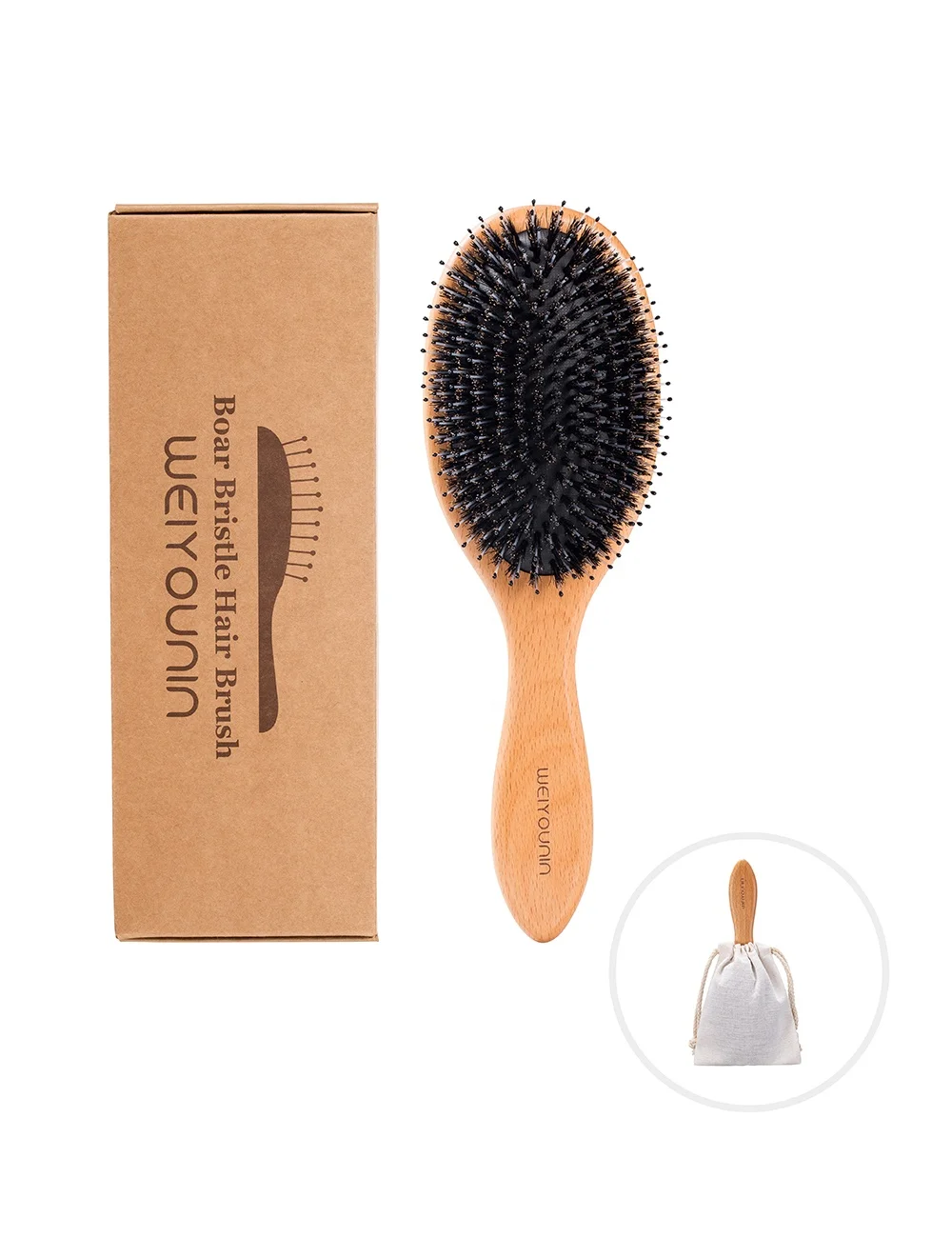 detangling soft boar bristle tangle free bamboo/wooden curly hair brush