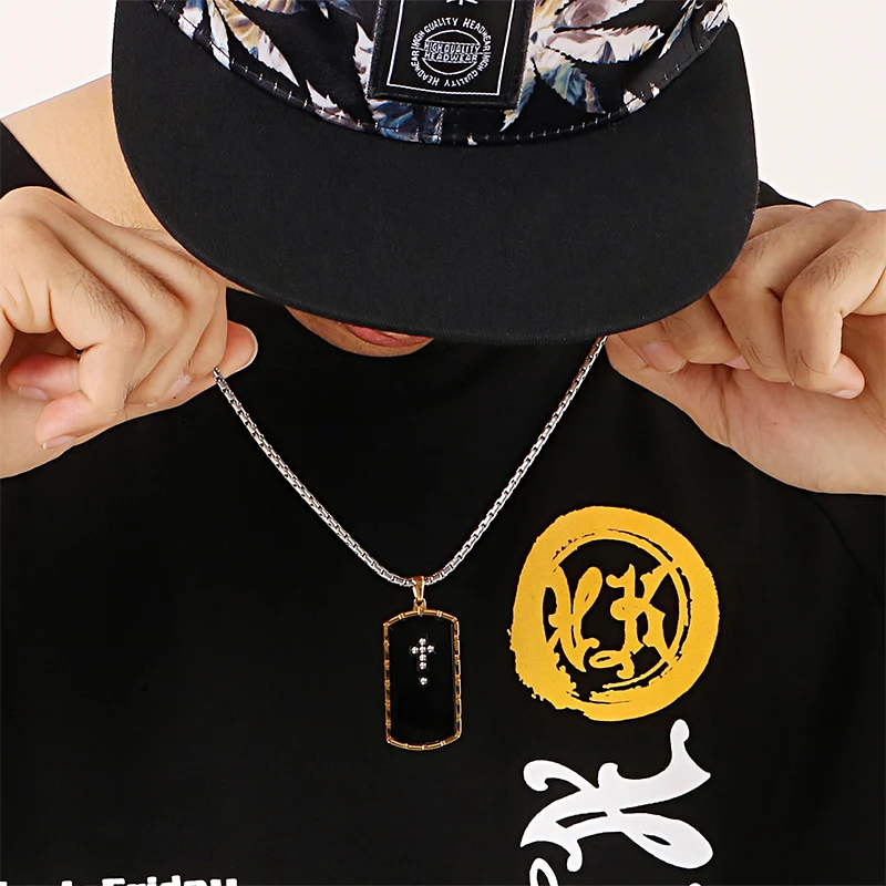 KALEN Black Men Dog Tags Stainless Steel Pendant Necklace