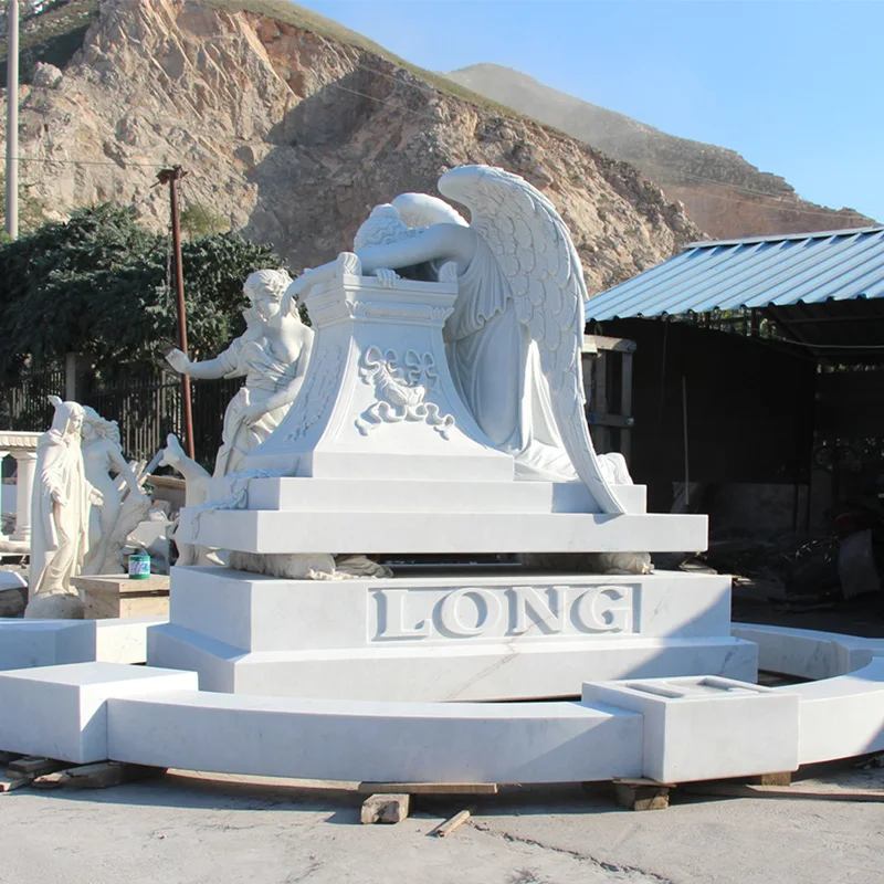 Custom Cemetery Decoration Marble Beautiful Weeping Angel Sculpture Statue
