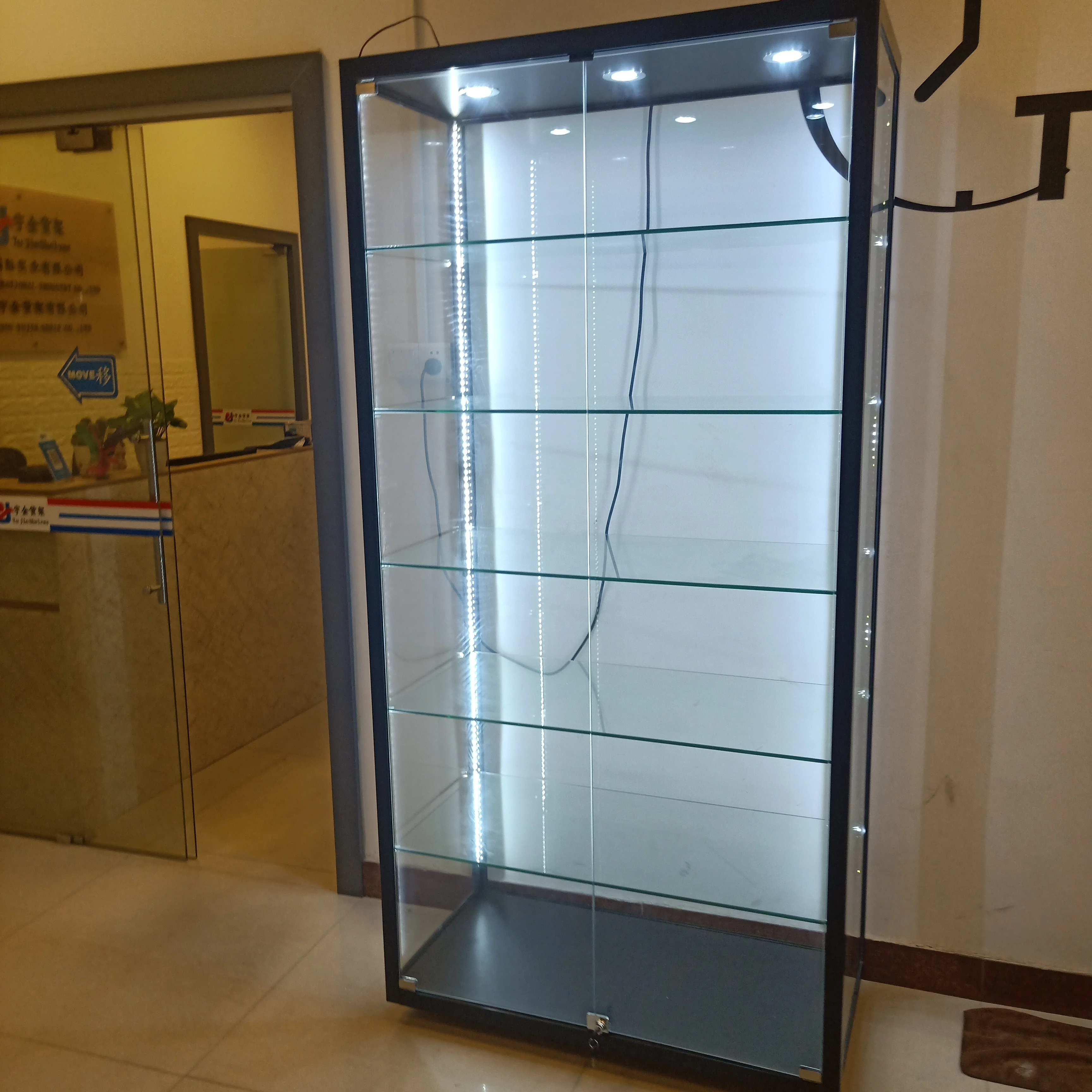 Guangzhou Factory Modern Full Vision Aluminum Frame Glass Vitrina  Bag Display Showcase