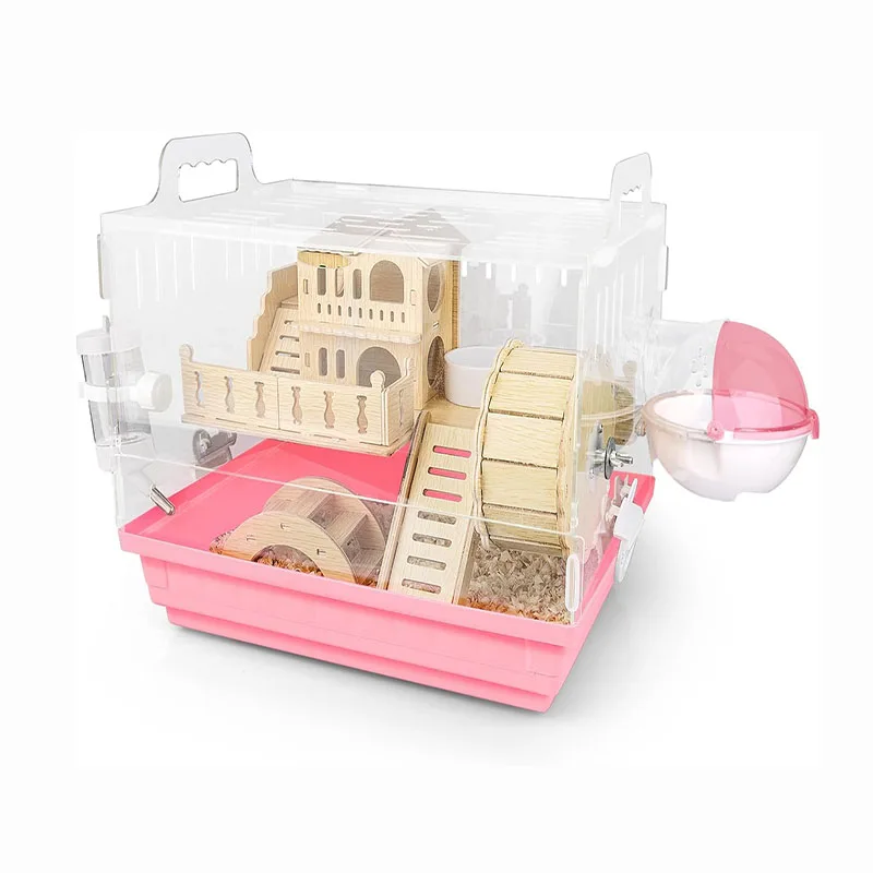 8 in 1 Acrylic Hamster Cages Habitats Dwarf Hamster Cage,Wooden Small Animal Cage with Accessories Toys