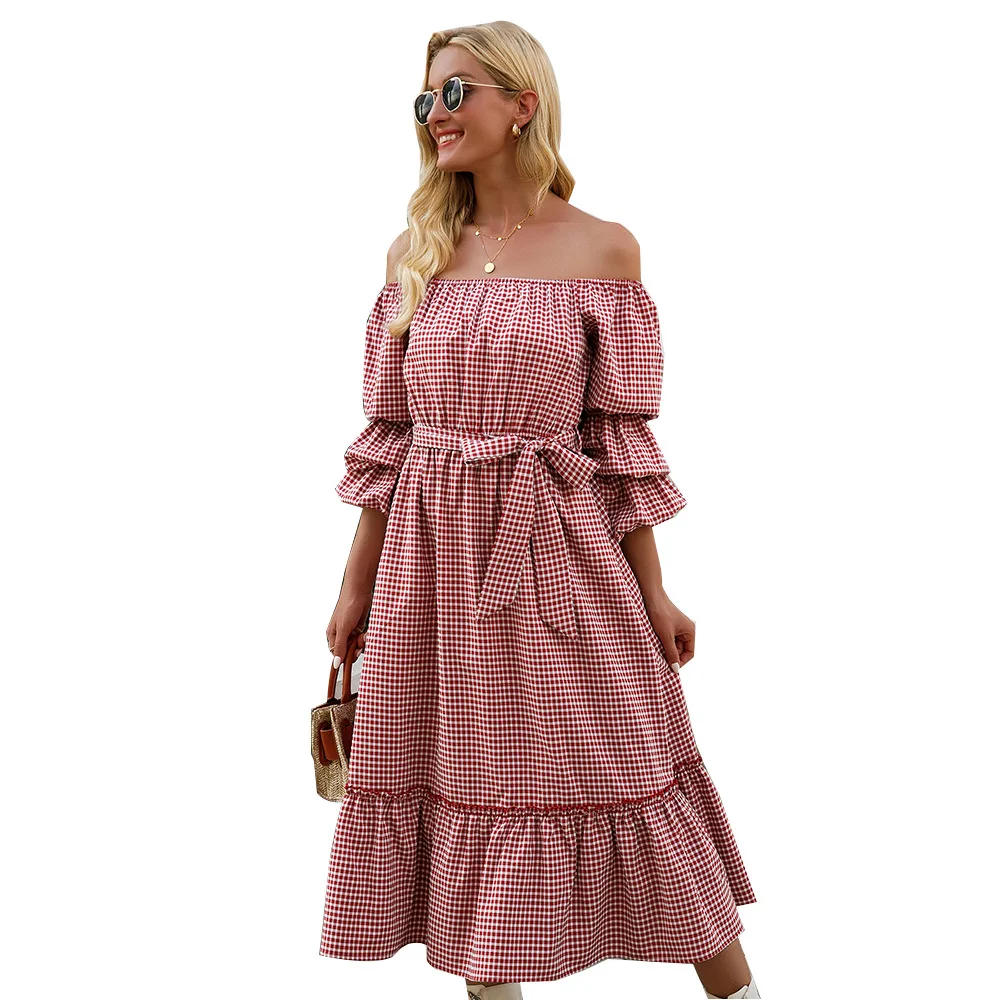 Женское платье в европейском и американском стиле, Новинка лета 2022, соблазнительное платье на одно плечо с бантом для женщин