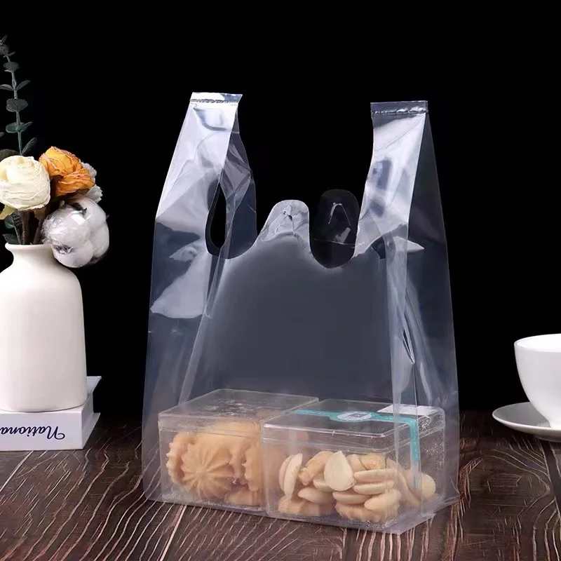 Reusable Transparent T-Shirt Shopping Bags HDPE/LDPE Takeout Food Packaging Thank You Bags Custom Vest Plastic Bags With Logos