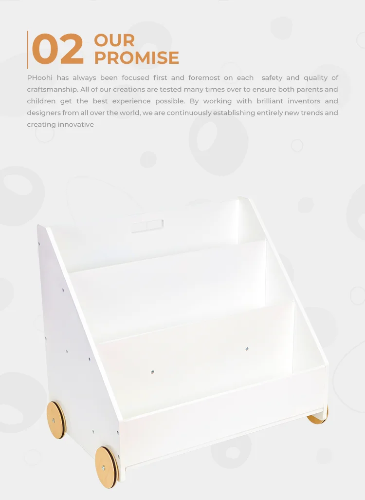 Kids furniture Custom wooden bookcase with wheels Library kindergarten school mobile magazine bookcase