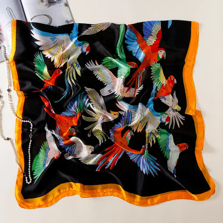 
Scarf Manufacturers Custom Print Silk Scarf Long Women Ladies Bird Printing Silk Shawl Scarves 