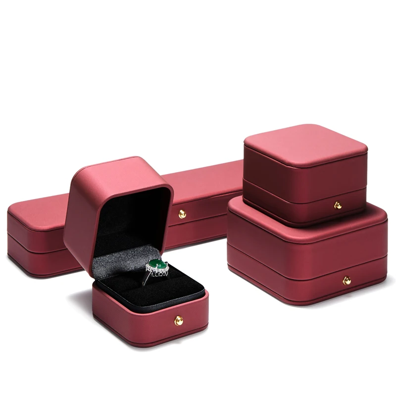 professional pendant box private label luxury brand touching PU leather hot foil custom logo ring box