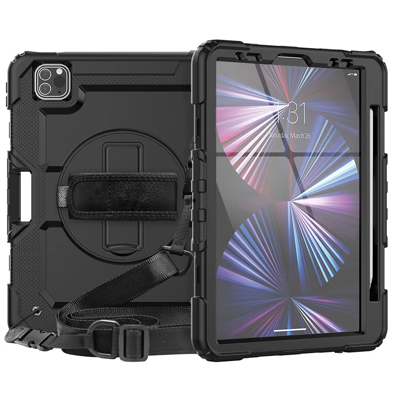 360 Rotation Hand Strap Kickstand rugged silicone case for tablet For iPad Pro 11 2021 2020 2018