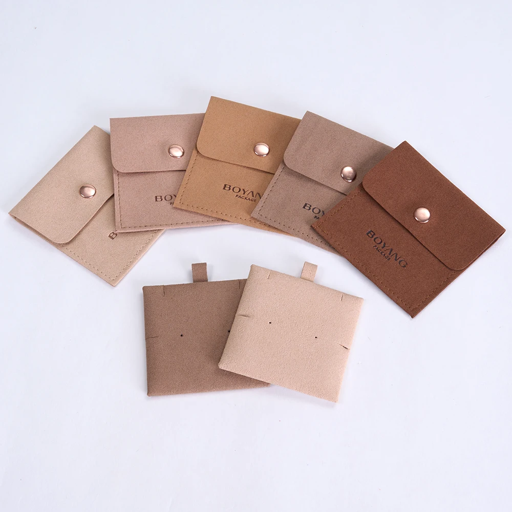 Custom Logo Envelope Flap Bag Snap Suede Microfiber Jewelry Pouches