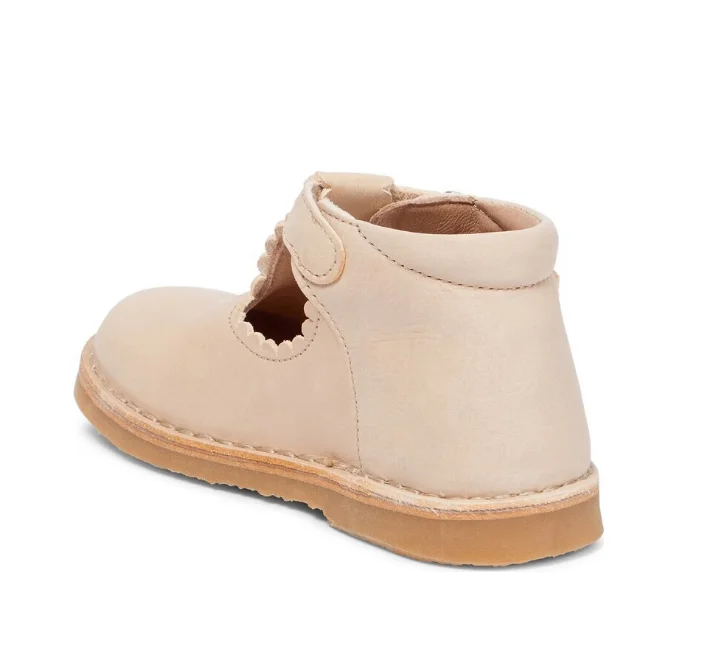 Girls Handmade Hard Soled Scallop T Bars Leather Shoes Stitch Down Mary Jane Baby Toddler Booties