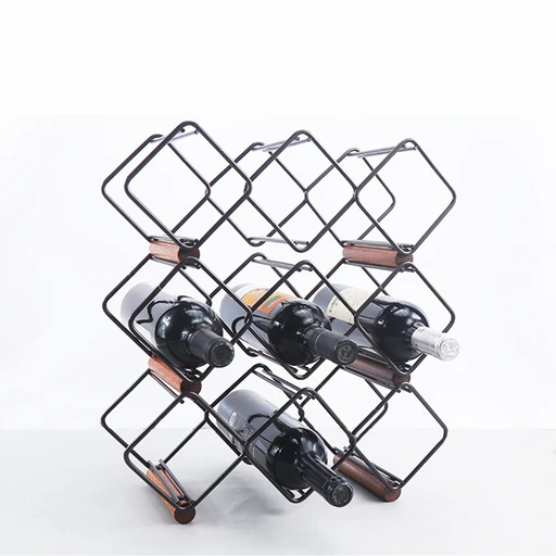 E113 Countertop Metal Wine Bottle Racks Display Holders Table Top Stand Shelves Stackable Iron Wire Storage