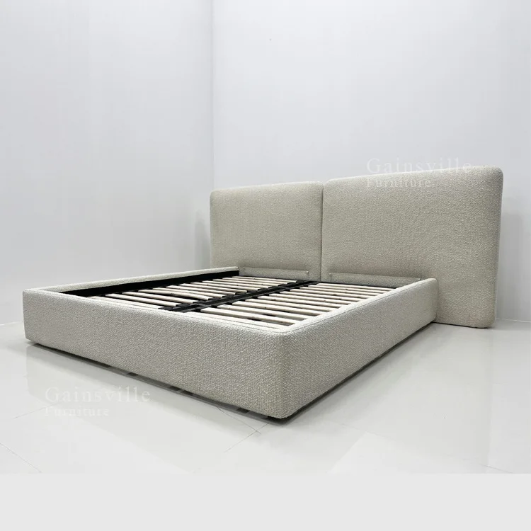 Роскошная бархатная кровать от производителя, Подлинная бежевая и белая кровать 1,5, 1,8 м, двойная Свадебная кровать, деревянная рама с высоким изголовьем кровати