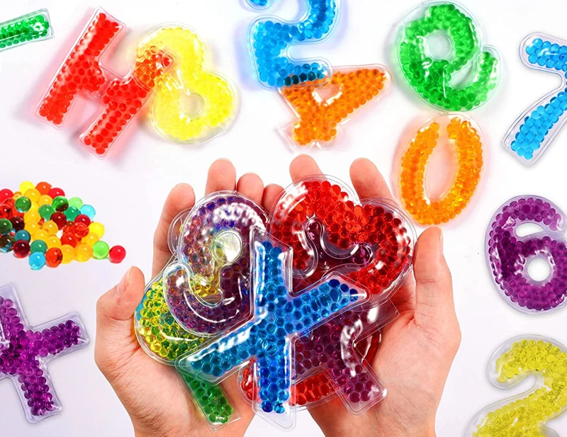 Игрушки Монтессори, цветные заполненные гелем математические цифры/24 буквы, сенсорное обучение, водные бусины, игрушка для дошкольного обучения малышей