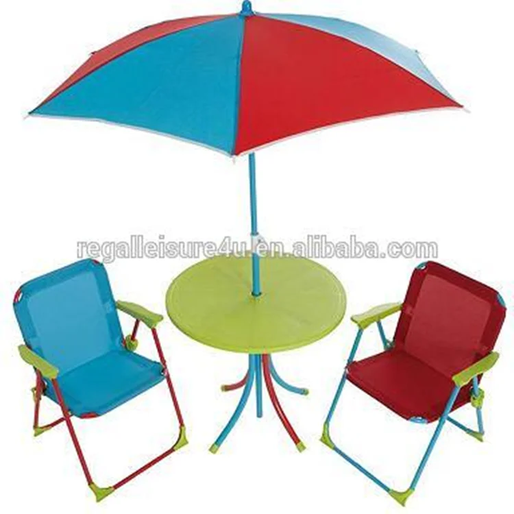 4 pc kids garden camping set, kids table and chairs folding with umbrella