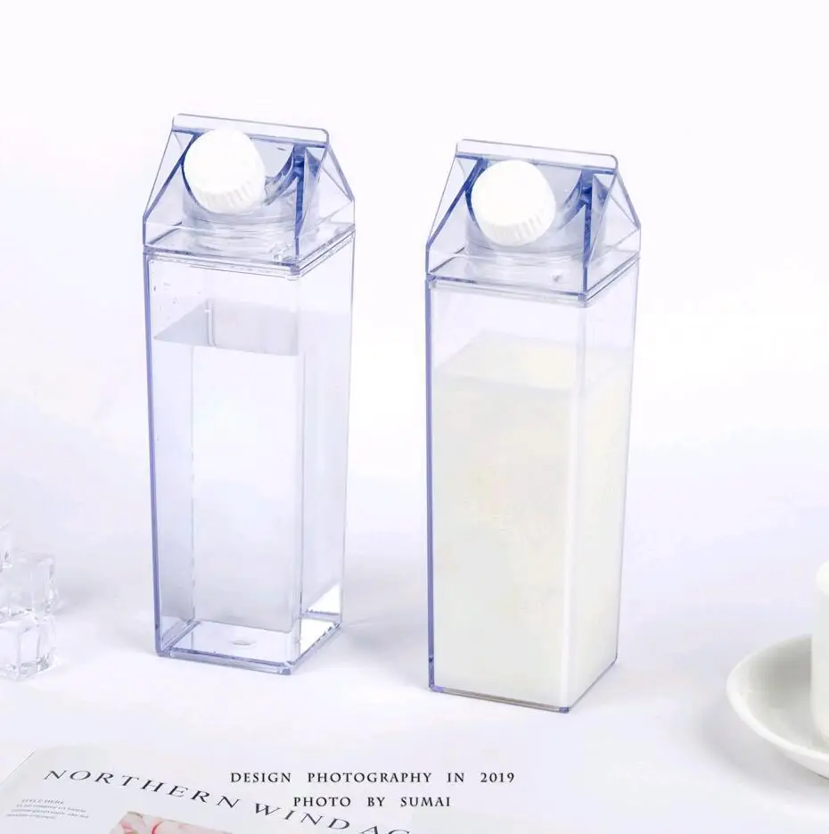 Seaygift Персонализированная DIY пластиковая Квадратная бутылка для молока и воды персонализированная Милая портативная прозрачная сока с крышкой