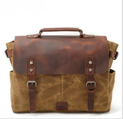 Waxed canvas with crazy horse leather Vintage bag oil wax