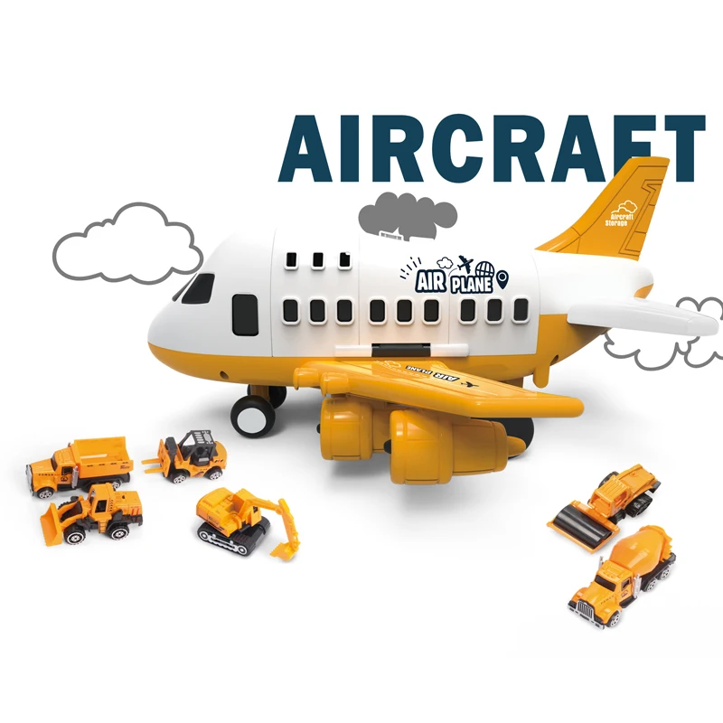 Customizable Multi-functional Educational Airplane Model Plastic Containable Cargo Toy Plane With 6 PCS Small Alloy Toy Cars