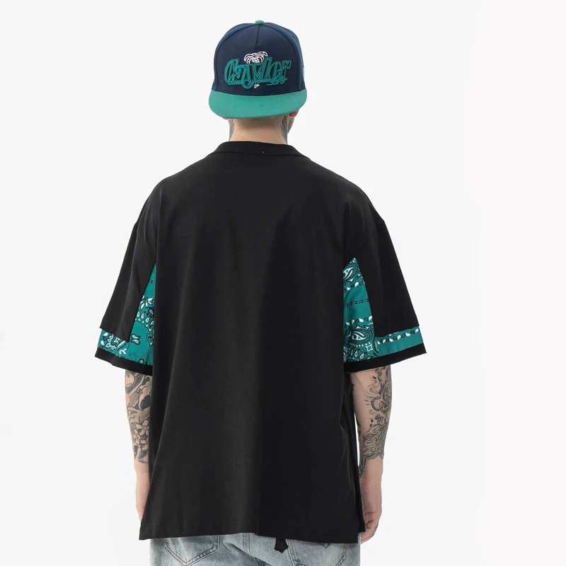 Japanese cashew flower patchwork oversiz e high street casual short sleeve t-shirt