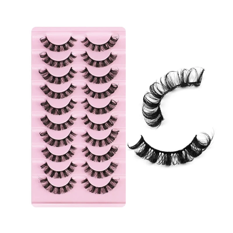 10 Pairs False Eyelashes Fluffy Wispy Curly Russian Strip Eyelashes Natural Look 3D Faux Mink Lashes 10MM Lashes D Curl