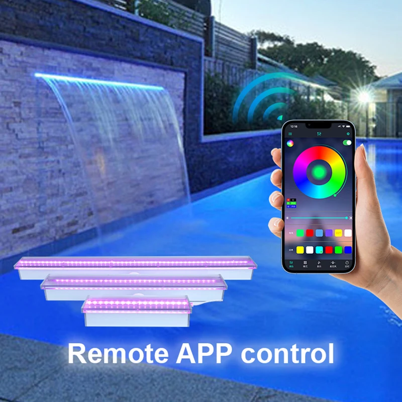 Wall mounted water-blade cascade colorful led light decoration swimming pool water curtain waterfall