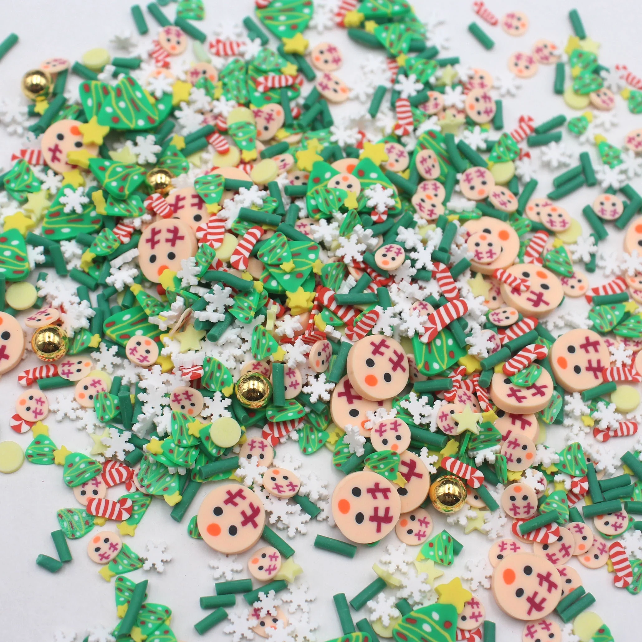 1KG/bag Xmas Themed Trees Mixed Crutch Cute Fawn Polymer Clay Slices Sprinkles with Gold Beads for DIY Crafts Filling