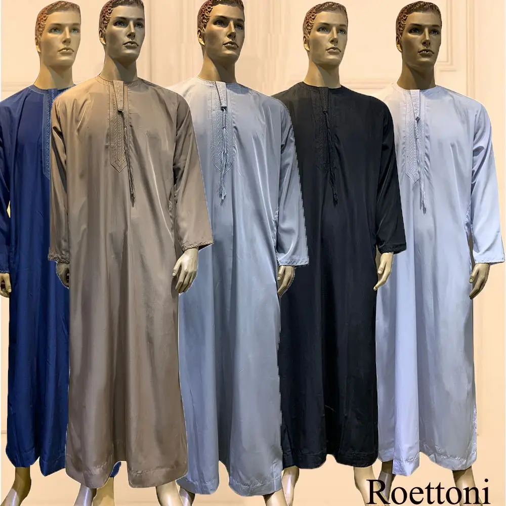 Polyester smooth plate long-sleeved six-color Oman robe Popular fashion Arab robe