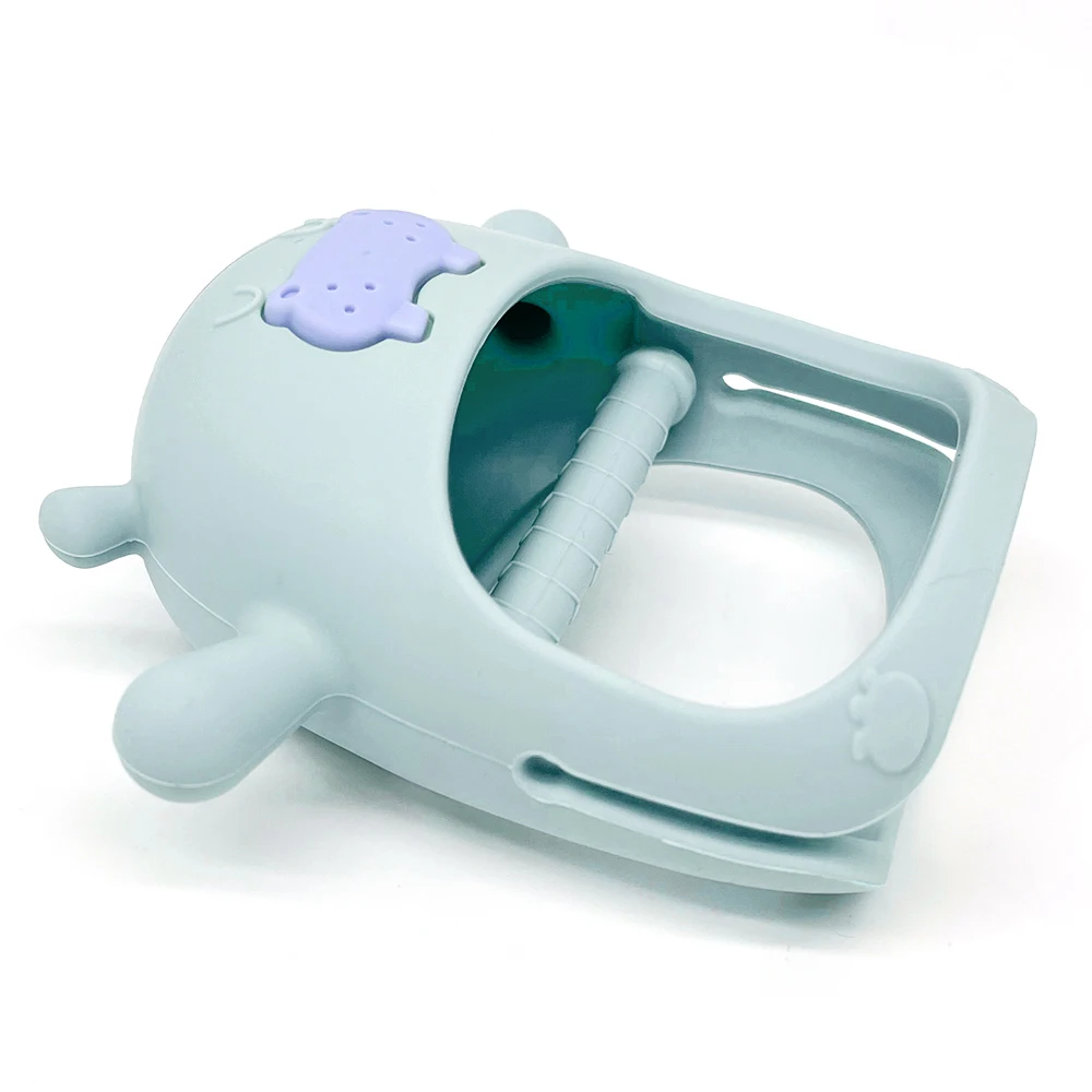 100% Food Grade Silicone Cartoon Animal Design Hippo Baby Hand Teether Soft Teething Mitt Toys