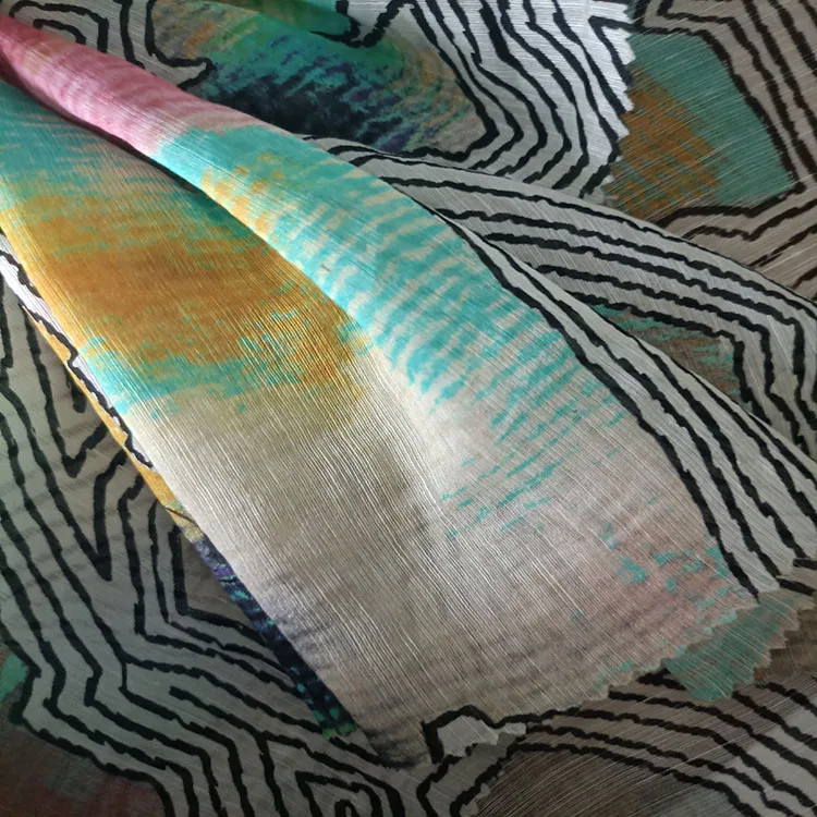New Design Lightweight 30% Silk 70% Linen Textiles Digital Print Sheer Fabric