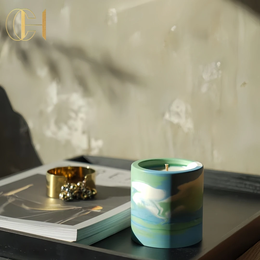 C&H Luxurious Design Colorful Large Natural Soy Clean Burning Wick Essentials Fresh Sea Salt Matte Gypsum Scented Candles