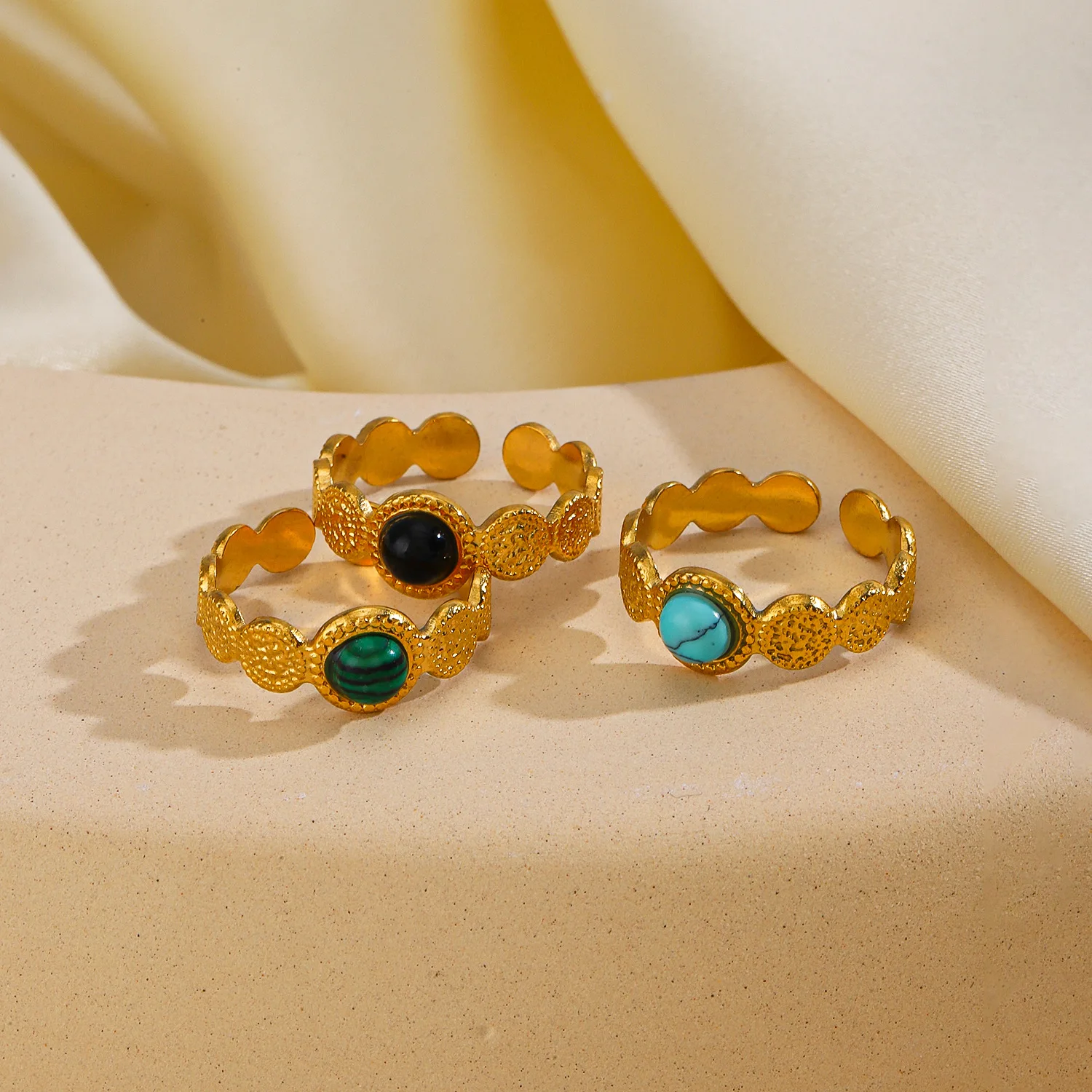 Non Tarnish Stainless Steel 18k Gold Turquoise Opal Open Finger Ring For Women Fashion Jade Crystal Natural Stone Knuckle Ring