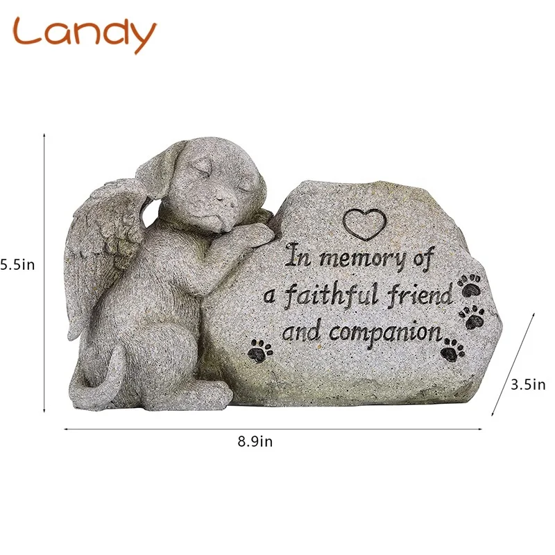 Dog memorial stone statue,Sleeping dog angel figurine forever in our hearts,Dog grave markers outdoor for deceased pet